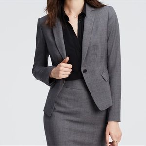 Ann Taylor Glen Plaid One Button Skirt Suit Gray